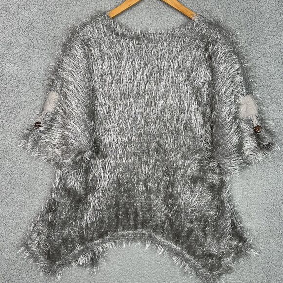 Kaktus Gray Fuzzy‎ Textured Cardigan Sweater Women’s Small Boho Button Front - Picture 10 of 16